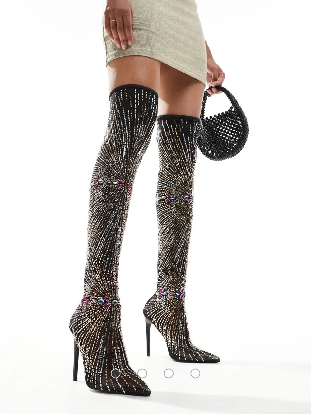 Embellished Black Over-the-Knee Stiletto Boots